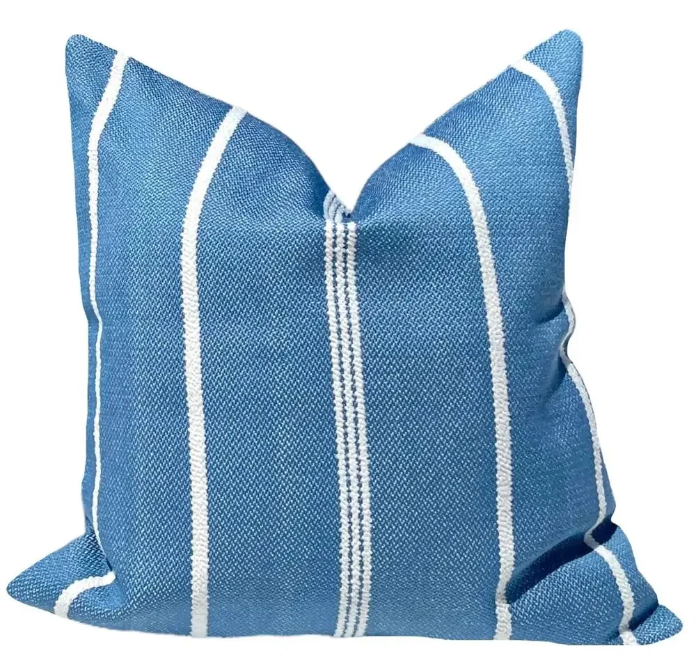 16x16” woven blue striped pillow cover nautical indoor outdoor throw decor NEW
